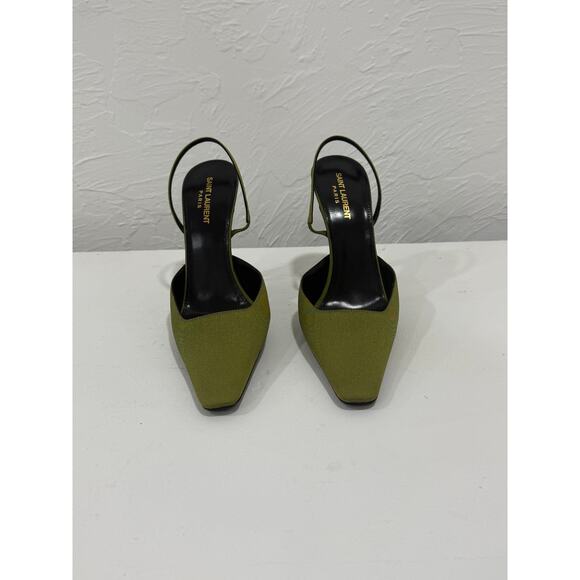 Saint Laurent Crepe De Chine Blade 105 Slingback Pumps Lime Nero Women's Size 41 - Picture 4 of 8